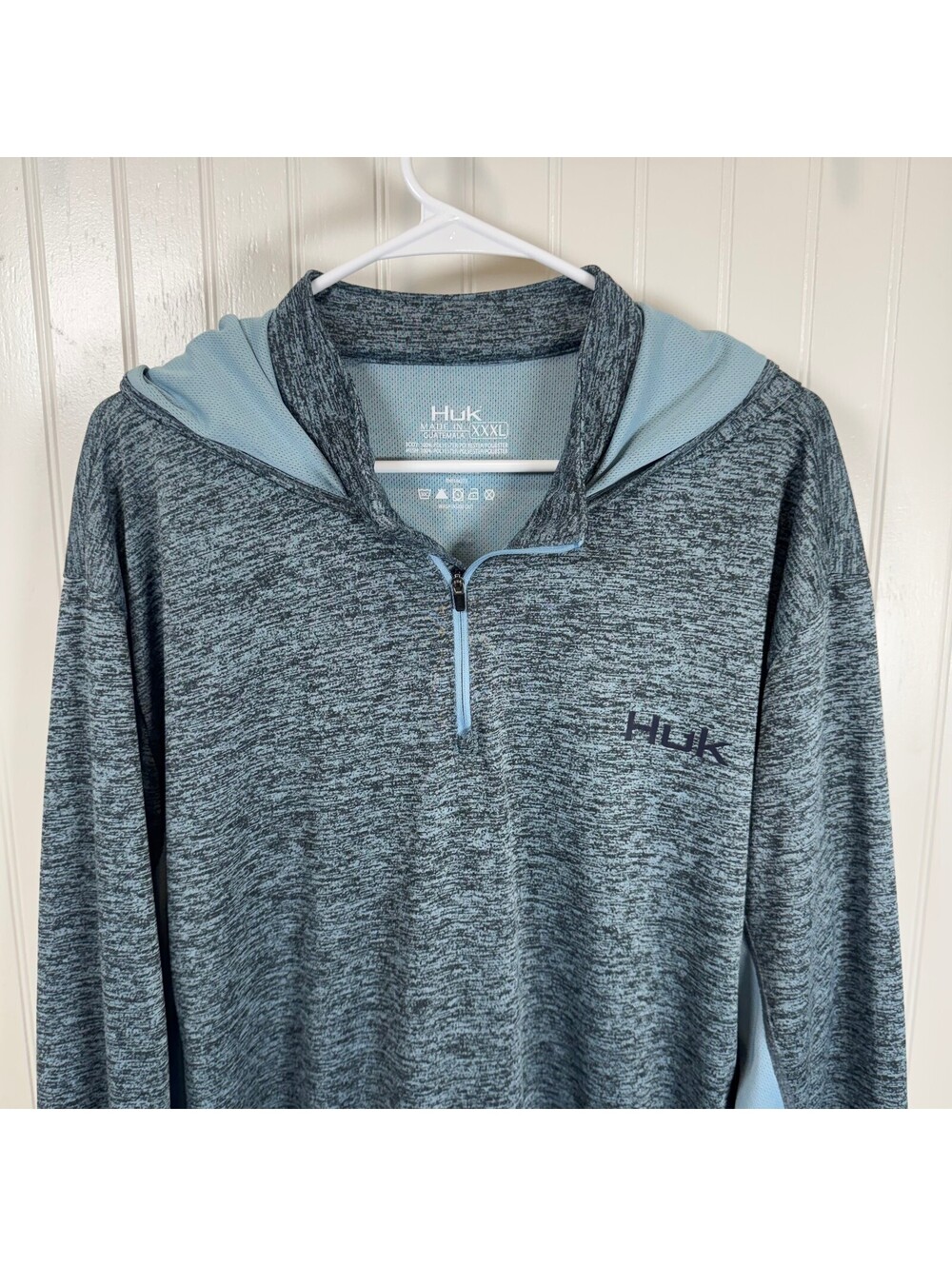 HUK Fishing Performance Men's Hoodie Pullover XXXL Gray Light Blue Long Sleeve